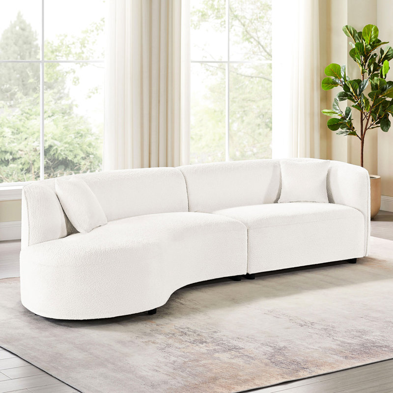 Blanc incurvé, salon moderne de luxe courbé avec méridienne 2, structure solide, facile à entretenir pour le bureau personnel, cadre, sans assemblage