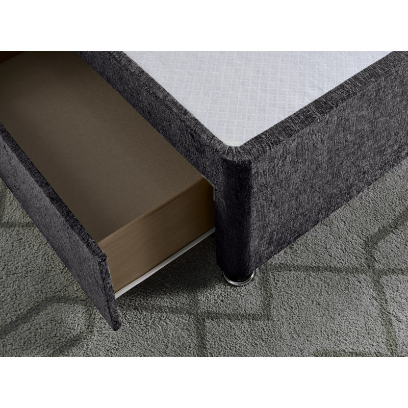Chenille Divan Bed Base, Black, Small Double (4'), Left Side Drawers