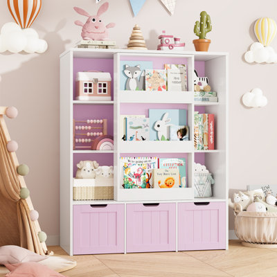 Bibliothèques en bois pour enfants avec porte coulissante et 3 tiroirs amovibles H 47,2 po
