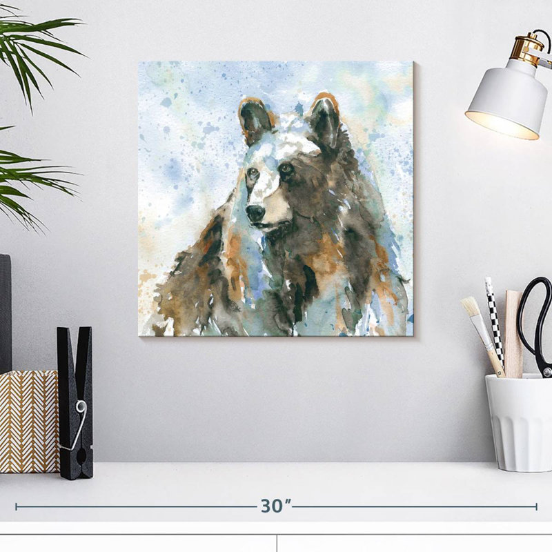Ours noir sur fond bleu, H 16 po x l 16 po