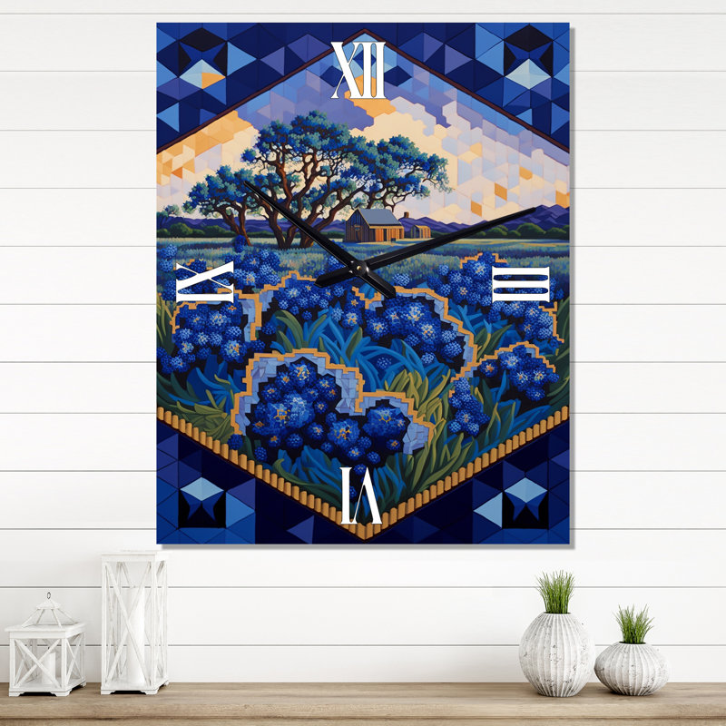 Horloge murale Field of Blossoming Bluebonnets I - Blue Bonnets, Grand