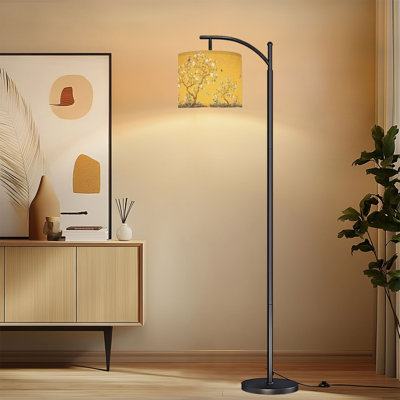 Lampe sur pied à arc avec abat-jour réglable Fleurs, oiseaux, papillon floral, impressions rétro, lampe sur pied, oiseau bleu, 3 températures de couleur, gradateur haut, avec interrupteur au pied pour la chambre à coucher