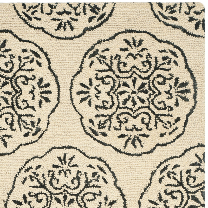 Ivory Charcoal Hand-Tufted Wool & Viscose 4' x 6' Area Rug