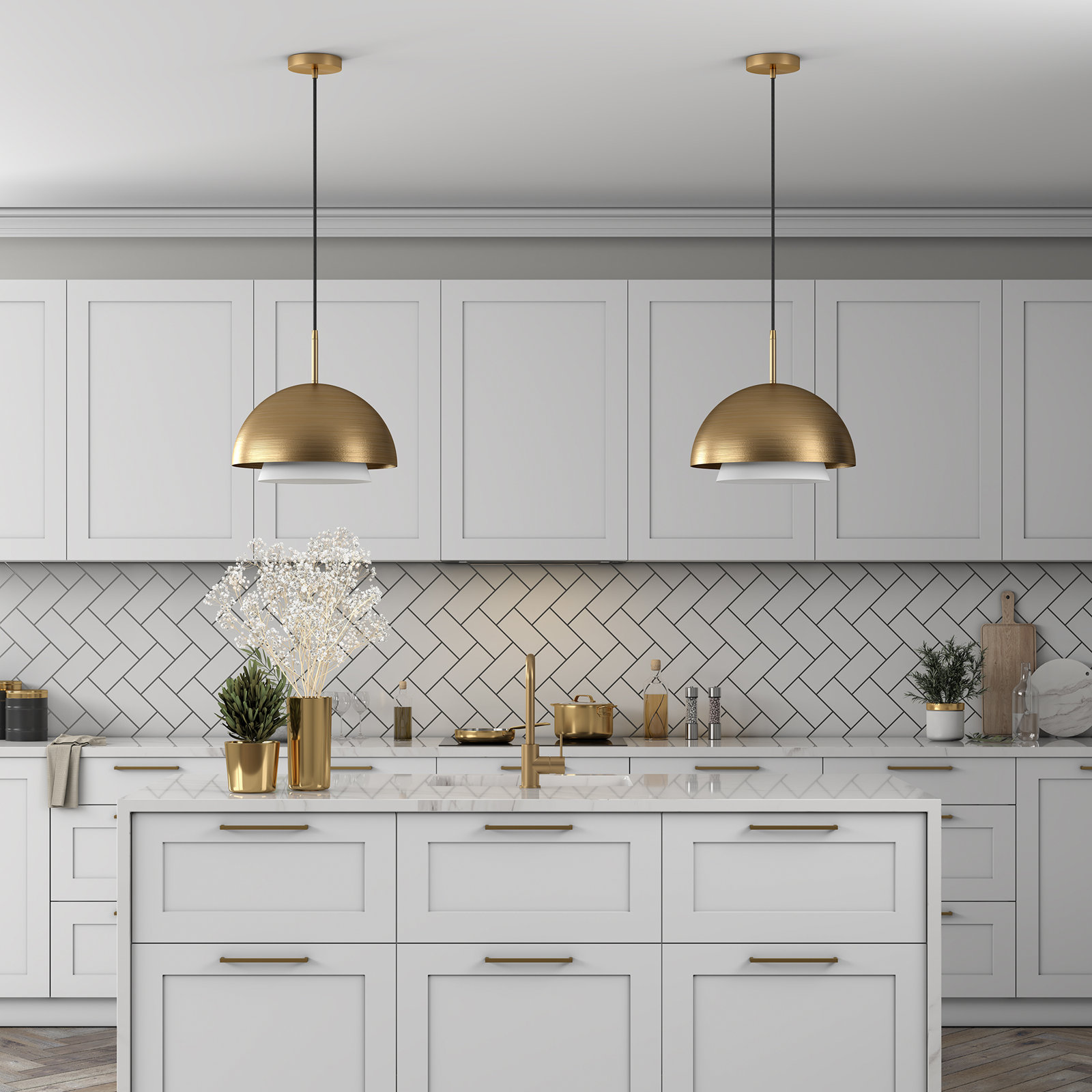Lyle Stainless Steel Single Light Pendant, Brass