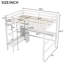 Lit mezzanine double blanc avec tablettes multifonctionnelles et bureau intégré, structure en bois de pin, style rustique moderne