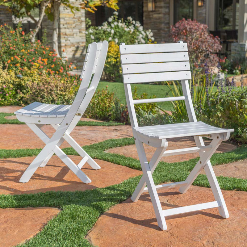 Outdoor Acacia Wood Folding Dining Chair, White
