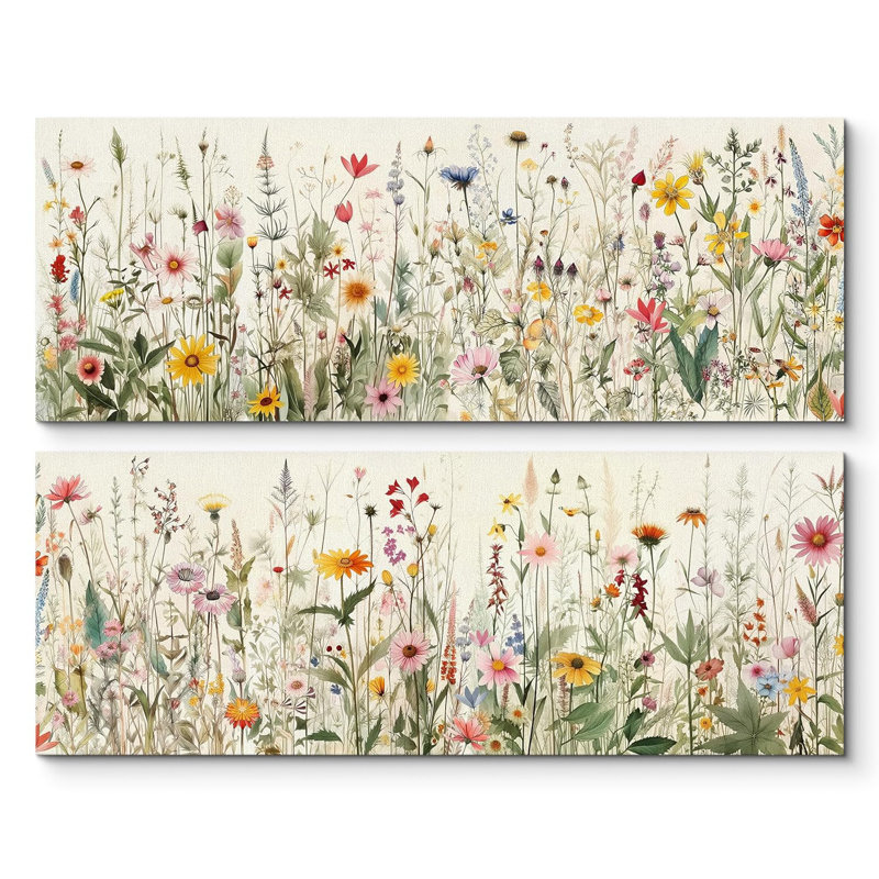«Vibrant Wildflower», impression géométrique sur bois sur toile 2 pièces