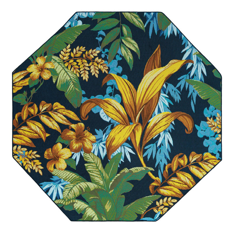 Brett Floral Blue/Yellow Indoor / Outdoor Area Rug, Octagon 5'3" x 5'3"