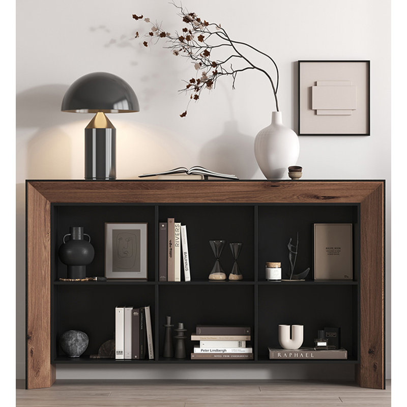 Solid Wood Floor-To-Ceiling Retro Six-Compartment Cabinet Bookcase, (2 Shelves) 41.34"H x 62.99"W x 15.75"D