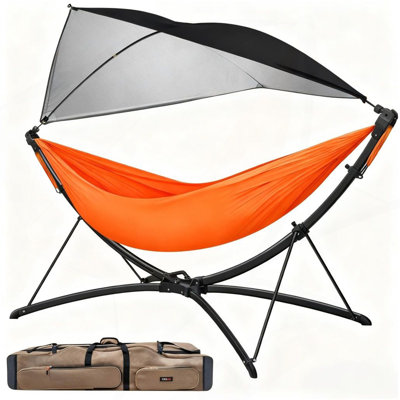 Portable Outdoor/Garden Hammock With Quick-Fold Stand, Adjustable Sunshade, And Storage Bag Adult/Child Hammock Chair Heavy-Duty Hammock Suitable For Camping, Home Gardens, Hotels, Outdoors, Beaches