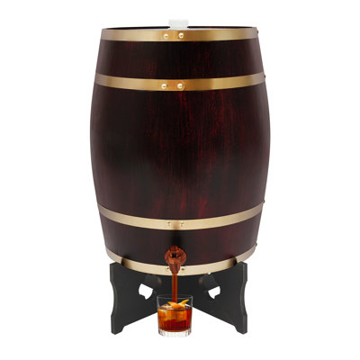 7.93Gal Decorative Vertical Wooden Whiskey Wine Barrel Bucket Beverage Dispenser with Base and Faucet