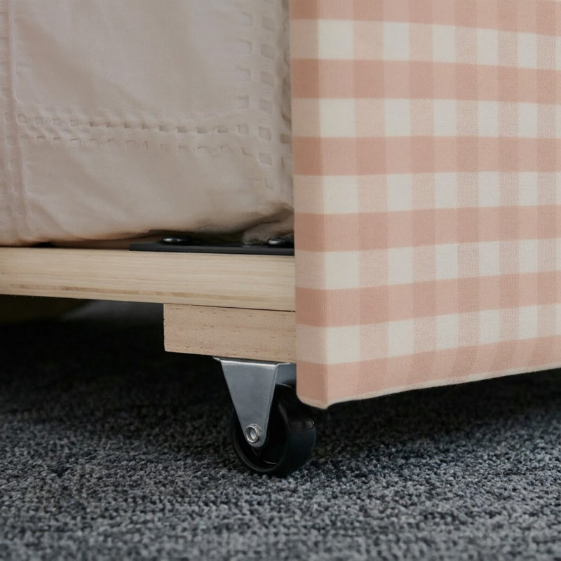 Lit de jour adorable simple en tissu de lin en forme de vague avec passe-tringle et port USB, aucun sommier nécessaire, Rose