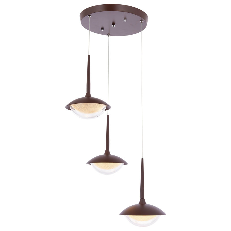 3 - Light LED Cluster Pendant, Brown, 3