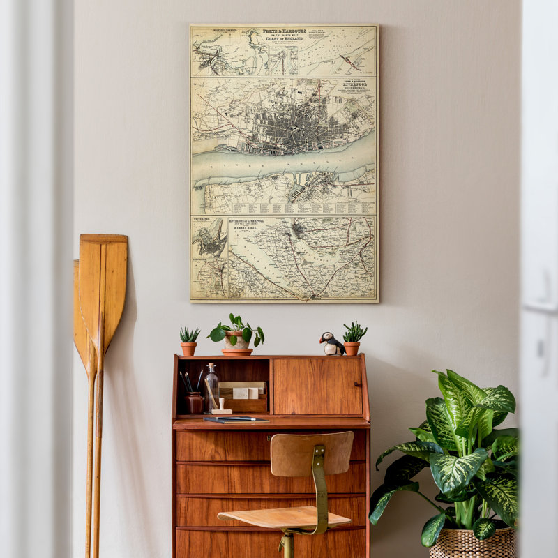 Carte de la côte de - Reproduction sur toile tendue, H 48 po x l 32 po x P 1 po