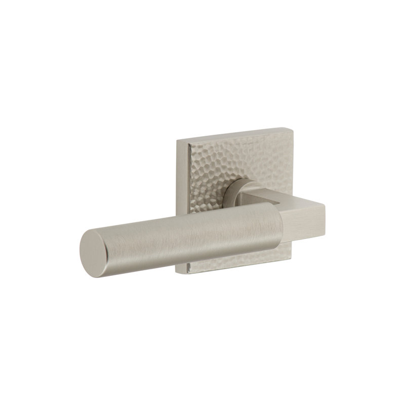 Viaggio Circolo Hammered Texture Rosette Single Dummy with Contempo Lever, Square, Satin Black/ Smooth Brass, Left