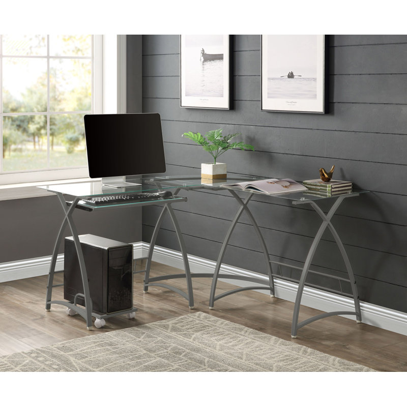 Demeray L-Shape Corner Computer Desk, Silver