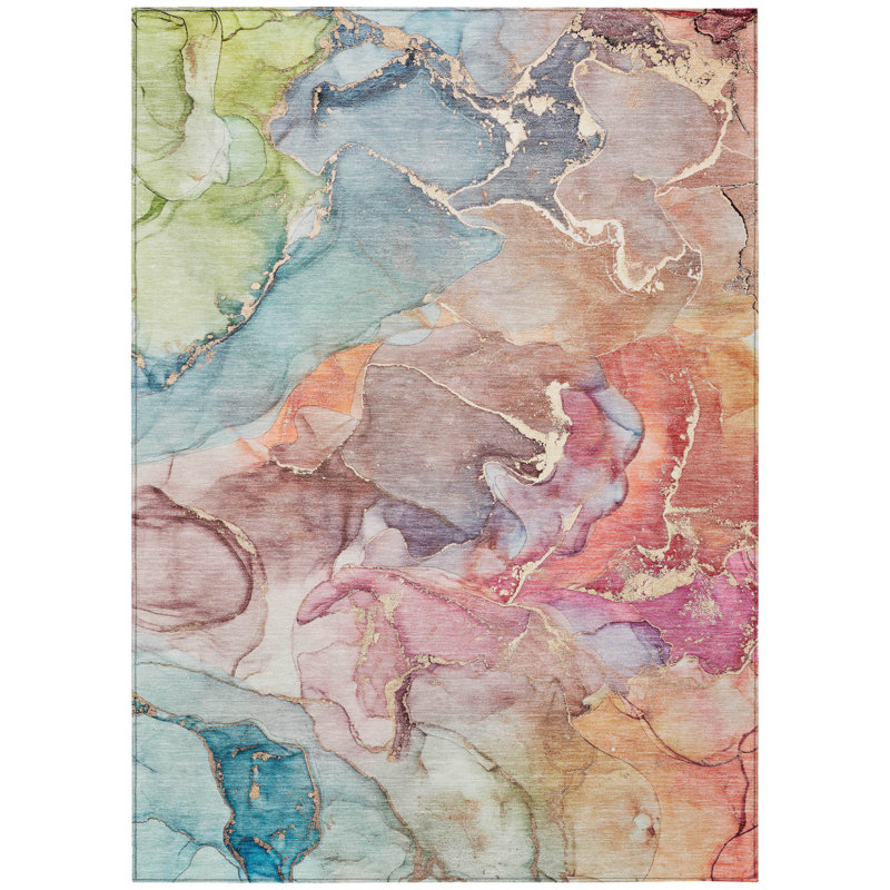 HomeRoots 8' X 10' Blue Abstract Washable Indoor Outdoor Area Rug, 96" W x 120" D