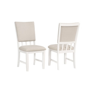Caravelle Henrich Linen Upholstered Back Side Chair in Brown/White (Set of 2)