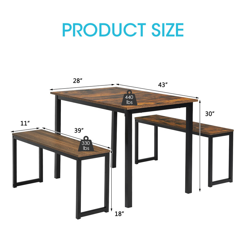 2 - Person Four Leg Dining Set, Natural, Natural/Black