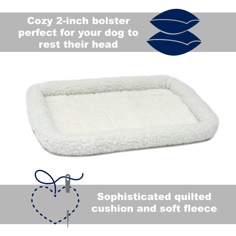 Large White Fleece Bolster Dog Bed with Padded Edges