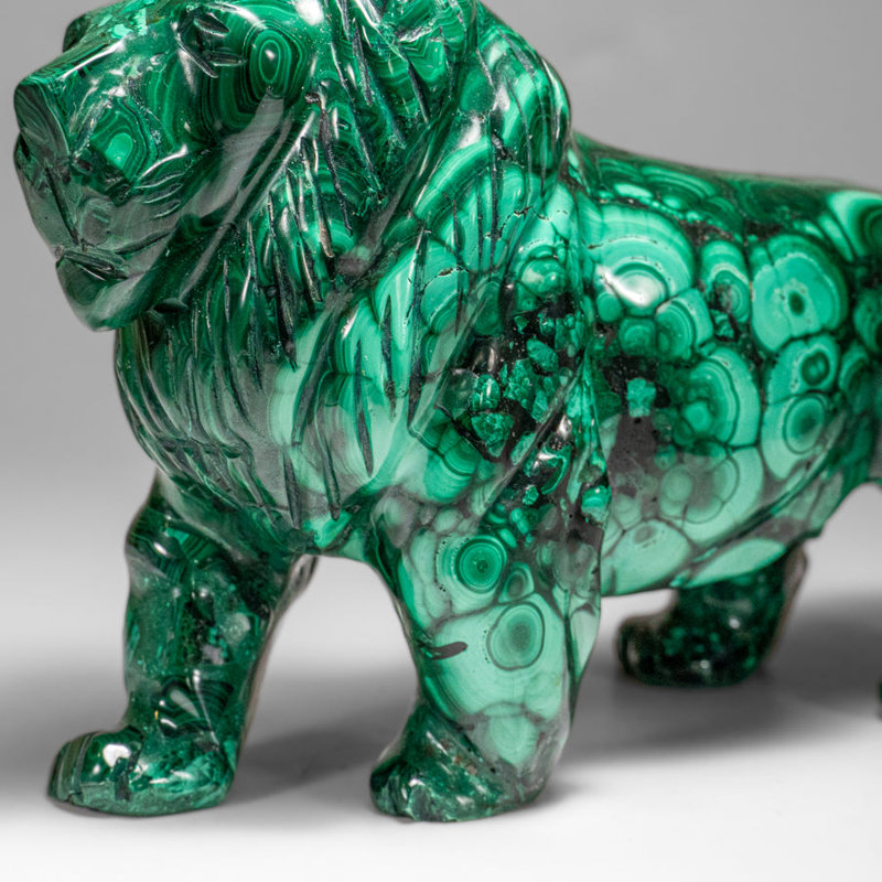 Genuine Polished Malachite Lion Carving (5.2 Lbs)