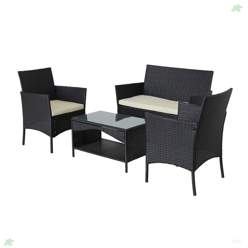Causeuse d'extérieur en rotin 4 pièces + 2 fauteuils + table basse