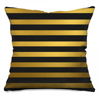 Gold Black Stripes Throw Pillow, Pattern Double Sided Pillows