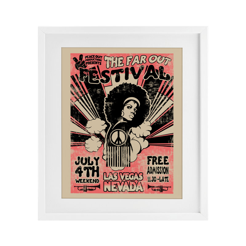 Affiche rétro «Far Out Festival», reproduction sous verre, conception par Ali Chris, H 16 po x l 13 po