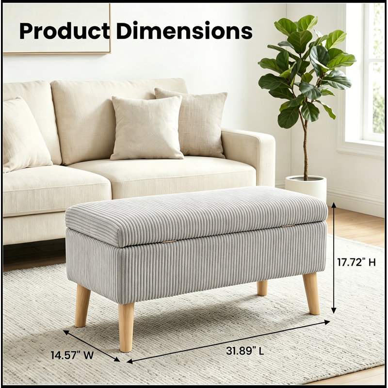 Banc rembourré avec rangement rabattable et pieds robustes, Beige