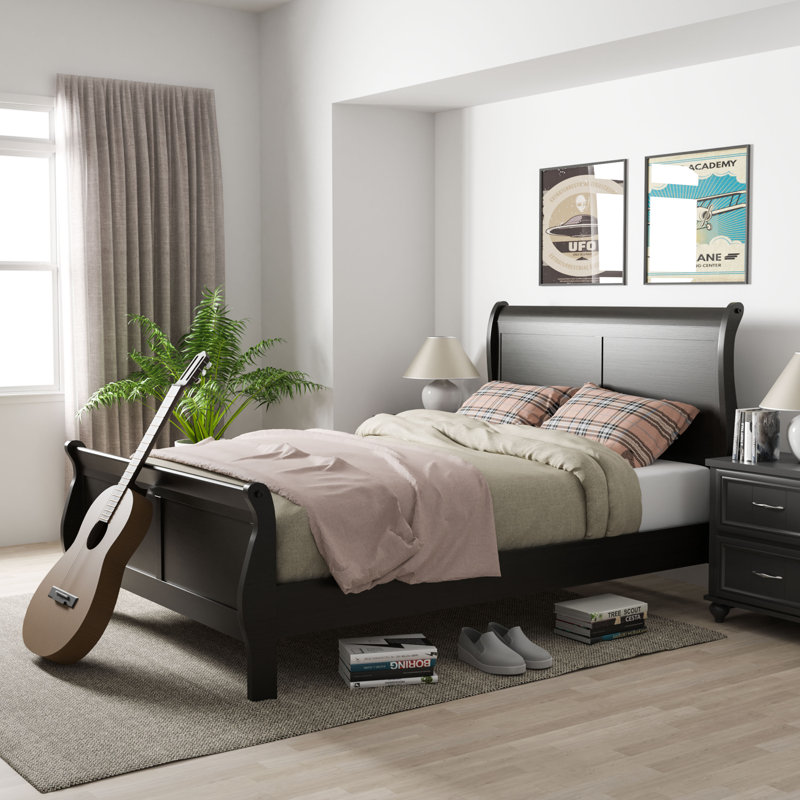 Amier Sleigh Bed, King, Black