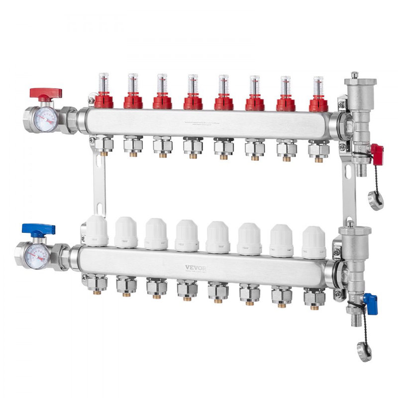 Ensemble de collecteur de chauffage par le sol à tubes 8 "PEX, H 14,57 po x l 23,22 po x P 4,33 po