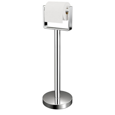 Toilet Paper Holder Free Standing, Stainless Steel Toilet Paper Stand, Weighted Base Floor Tissue Roll Holder For Bathroom, Chrome 200UP