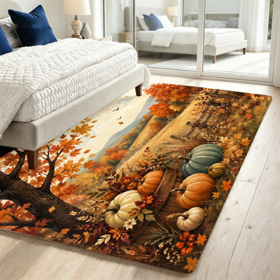 Tapis paysage d'automne moisson citrouilles, tapis de campagne douillet, tapis antidérapant lavable pour le salon, la chambre à coucher, le vestibule, le bureau personnel et les espaces repas