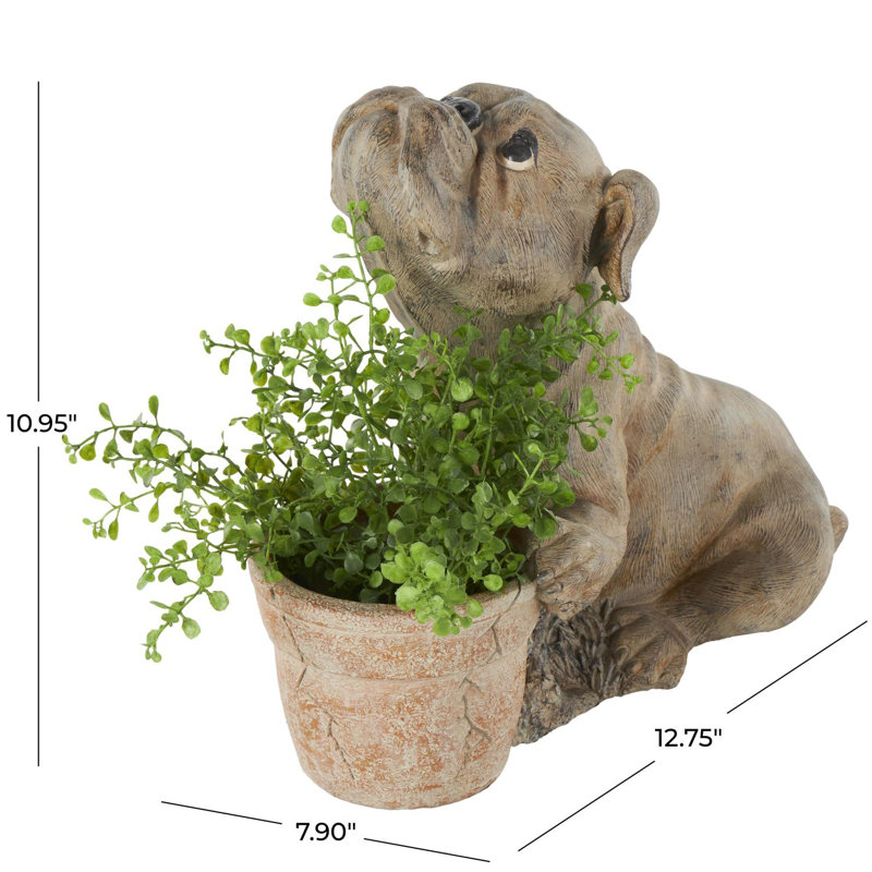 Cole And Grey 1 Piece Resin Textured Dog Planter With Antique Pot Set