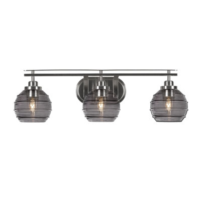 Odyssey 3 Light Bath Bar Shown In Brushed Nickel Finish With 6" Glass