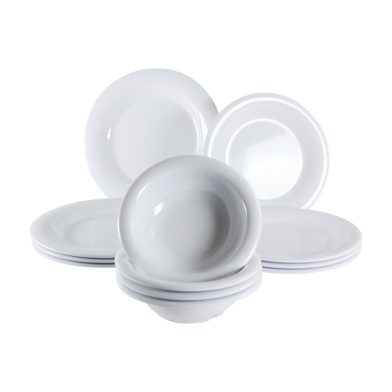Piece Melamine Dinnerware Set - Service for 4, White