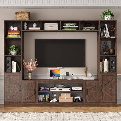 103" Entertainment Center/TV Stand For Tvs Up To 80" With Charging Station, Cabinets, And Bookcase