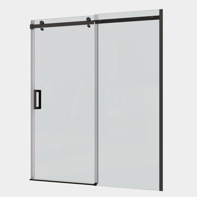 Porte de douche coulissante avec verre trempé de 5/16 po, noir mat, verre facile à installer - expérience confortable