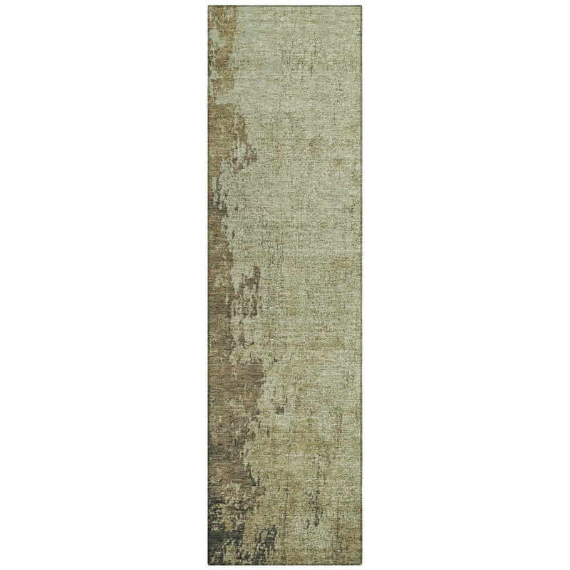 Tapis olive intérieur / extérieur lavable à la machine Xhevrie, Tapis de couloir 2 pi 3 po x 7 pi 6 po