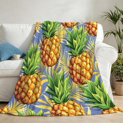 Jeté en flanelle verte ultra douce, motif ananas à imprimé recto