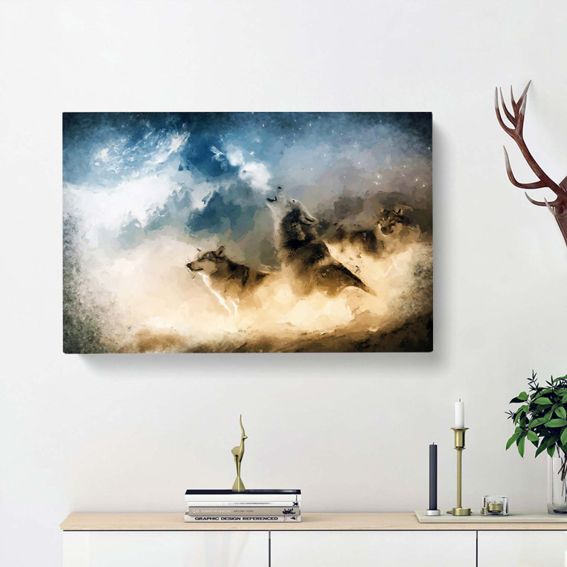 Wolves Howling In The Forest In Abstract - Wrapped Canvas Painting, 35cm H x 50cm W x 3cm D