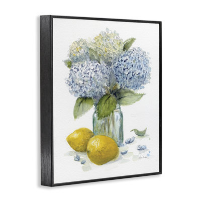 Hydrangeas & Lemons Vase Framed Giclee, design by Patti Bishop