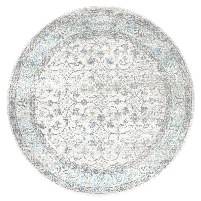 Askel Floral & Paisley Area Rug for Living Room Bedroom Dining Room Kitchen, Aqua/Ivory, Round 4'