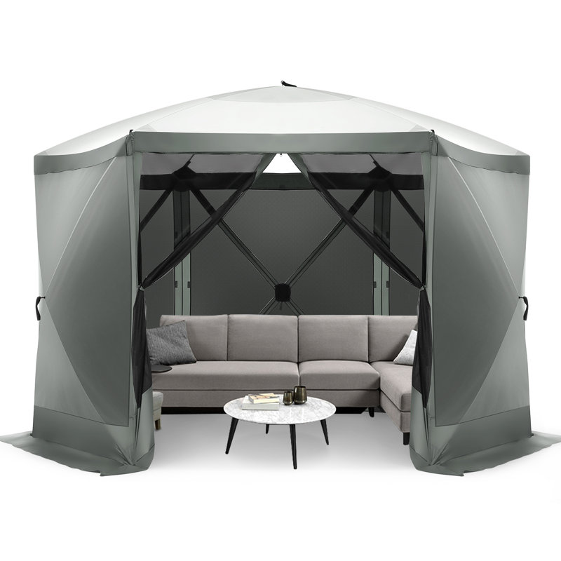 12x12ft Pop up Gazebo Screen House Tent with Sidewalls, Grey