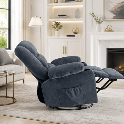 Fauteuil inclinable ergonomique pivotant à bascule avec fonction de massage par vibration et de chauffage, et poches de rangement pratiques