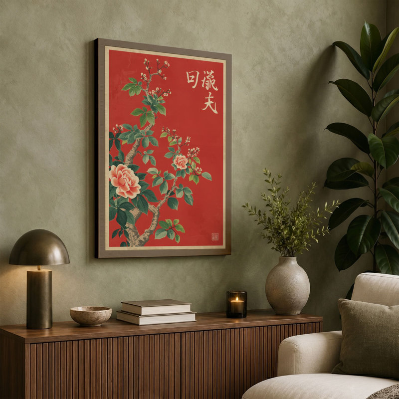 Eastern Blossoms Japandi - Wrapped Canvas, 18x12 - 45.7 x 30.5 cm, Ochre Border