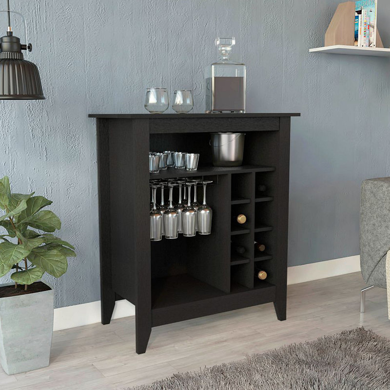 Bar, 1 tablette ouverte, 6 porte-bouteilles encastrés, 1 tiroir, Noir