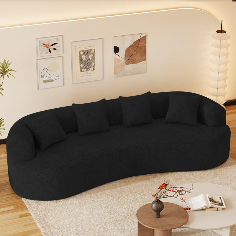 Canapé incurvé désossé en mousse à haute densité et sans assemblage requis, H 24,5 po x l 106,5 po x P 41 po, 3, Noir