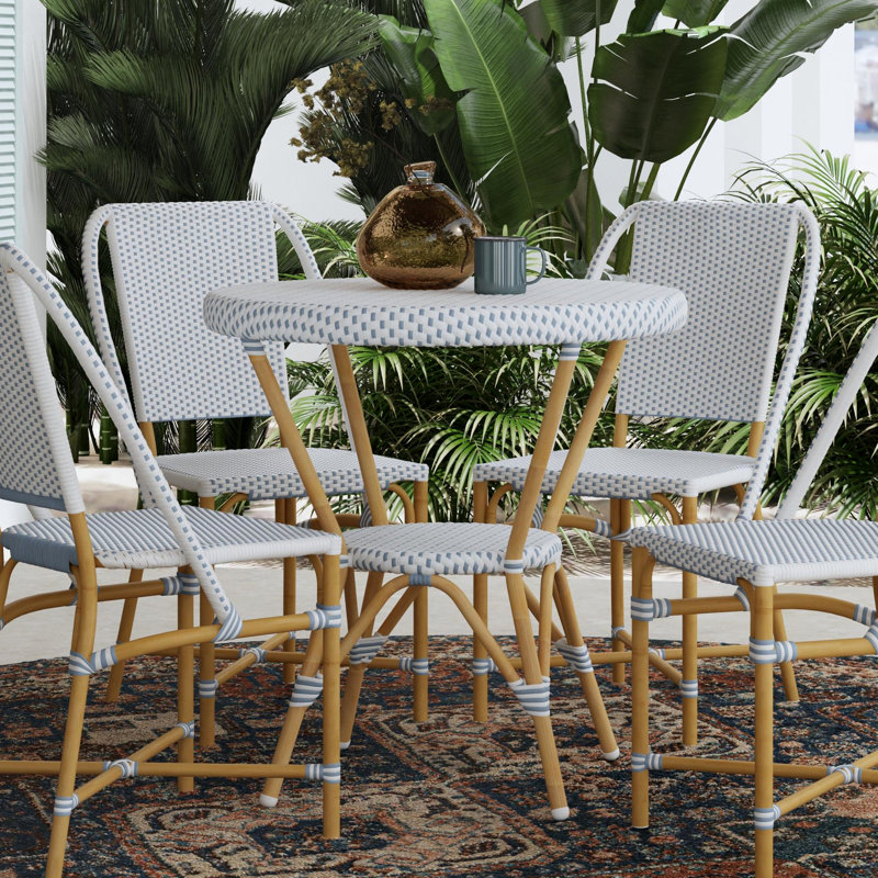 Ensemble repas pour terrasse 3 personnes Ellie, Bleu / blanc, Bleu / blanc