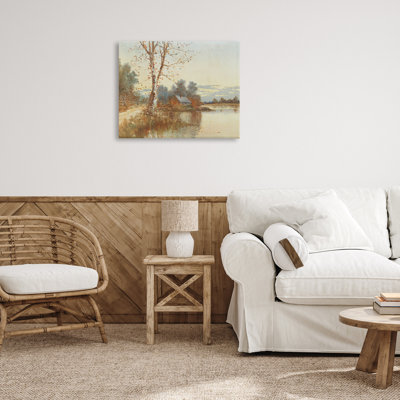 Toile d'automne à cabines le long de la rivière, design par lettré et doublé